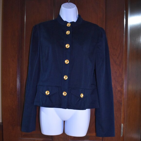 INC Navy Blue Cropped Jacket Size L Gold Button Lightweight Chic Blazer - Picture 2 of 14